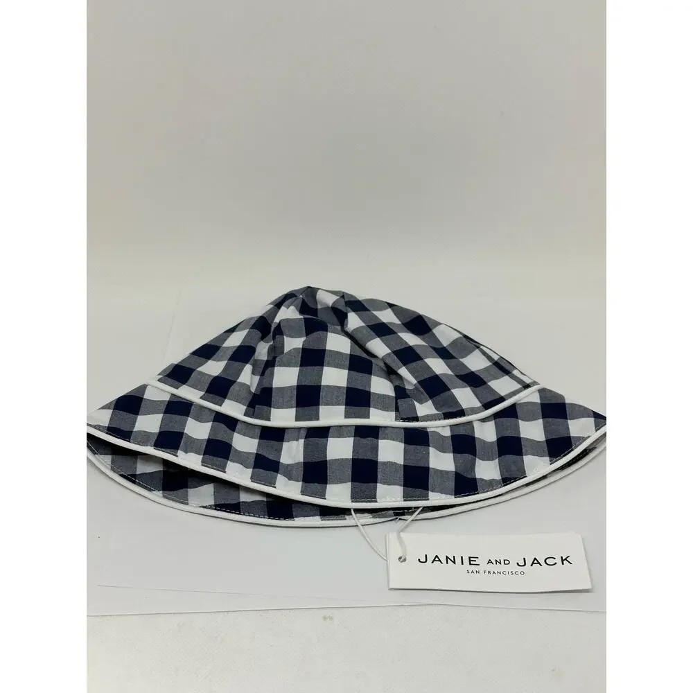 JANIE AND JACK Navy Blue Gingham Plaid Check Bucket Hat Preppy - 6-12 mos - NWT